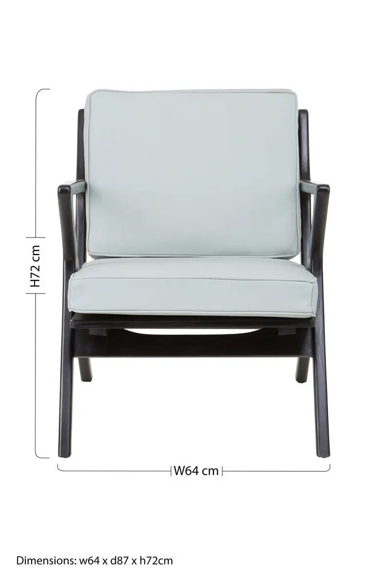 Kendari Grey Leather and Black Teak Wood Armchair