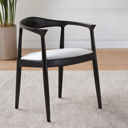 Kendari Grey Leather and Teak Wood Open Back Chair