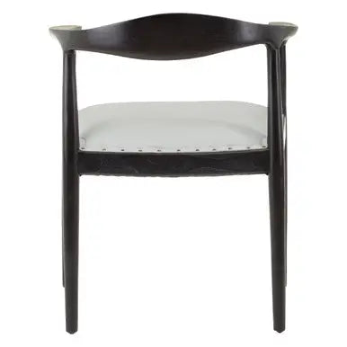 Kendari Grey Leather and Teak Wood Open Back Chair