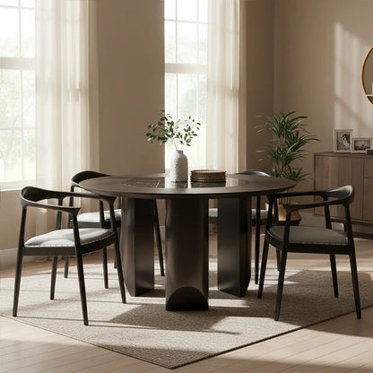 Kendari Grey Leather and Teak Wood Open Back Chair
