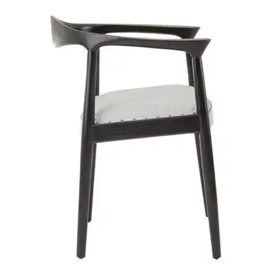 Kendari Grey Leather and Teak Wood Open Back Chair