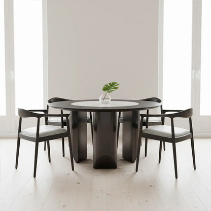 Kendari Grey Leather and Teak Wood Open Back Chair