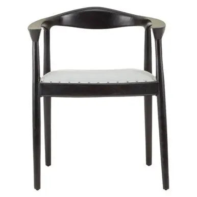 Kendari Grey Leather and Teak Wood Open Back Chair