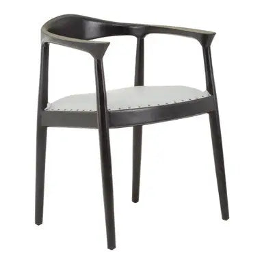 Kendari Grey Leather and Teak Wood Open Back Chair