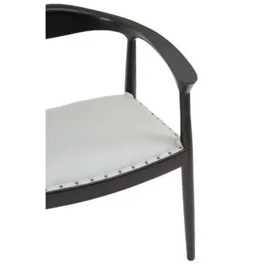 Kendari Grey Leather and Teak Wood Open Back Chair