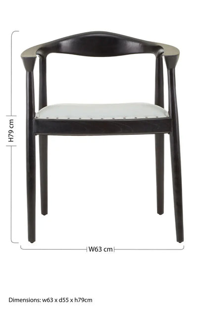 Kendari Grey Leather and Teak Wood Open Back Chair