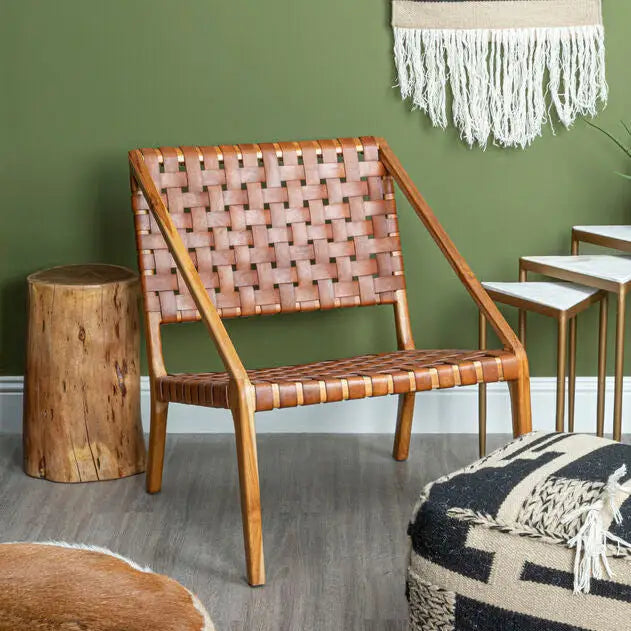 Kendari Tan Woven Leather And Teak Chair