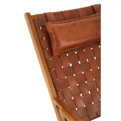 Kendari Teak Wood And Woven Leather Chair