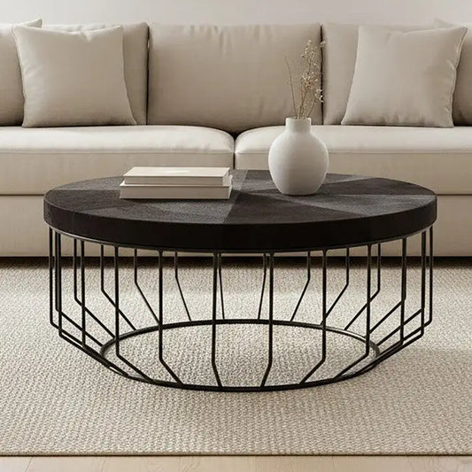 Kensington Townhouse Black Hair on Leather Round Coffee Table