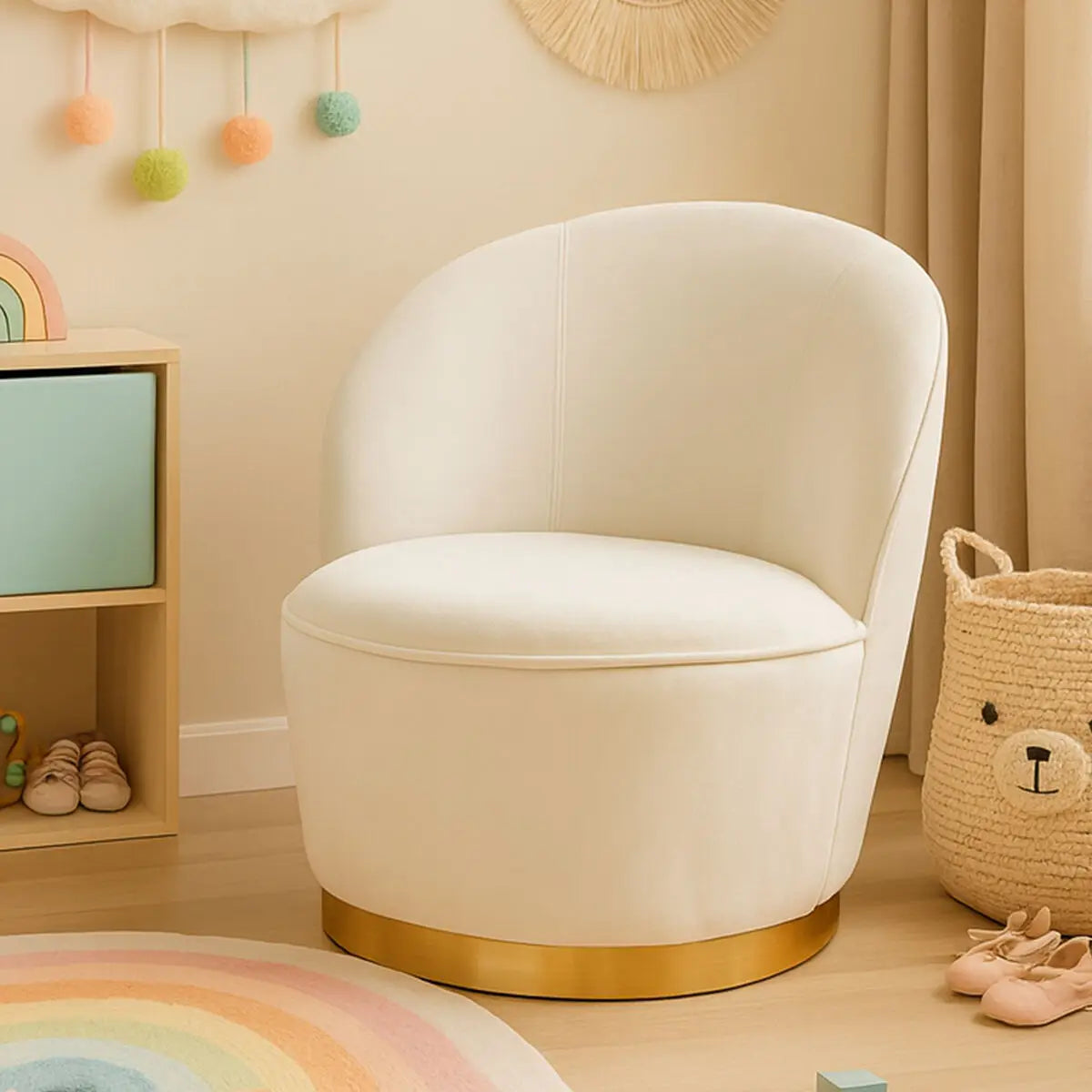 Kids Cream Velvet Gold Base Chair | Tamra