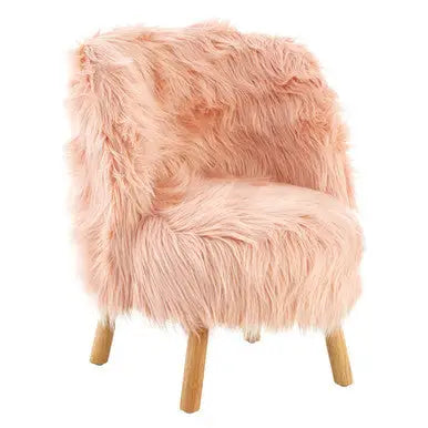 Kids Pink Faux Fur Chair with Wooden Legs