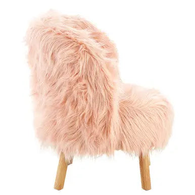 Kids Pink Faux Fur Chair with Wooden Legs