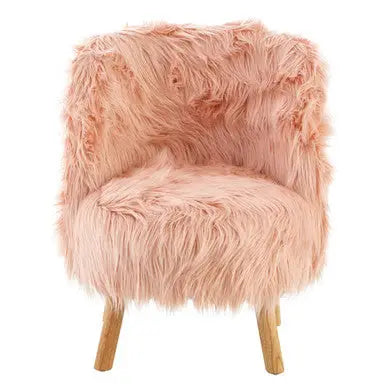Kids Pink Faux Fur Chair with Wooden Legs