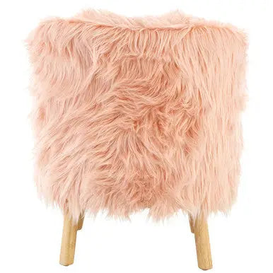 Kids Pink Faux Fur Chair with Wooden Legs