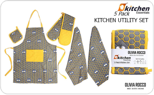 Kitchen Sets Apron Double Oven Gloves Towel Set Heat Resistant Oven Mitts Pot Holder for Home Kitchen Baking
