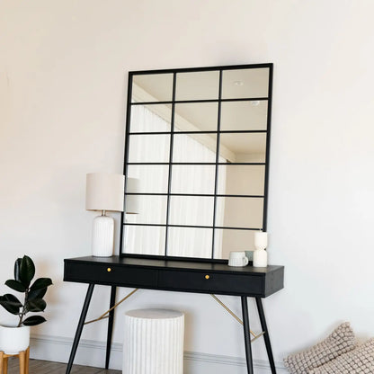 Kyō - Black Metal Rectangle Lattice Window Mirror - 120cm x 95cm