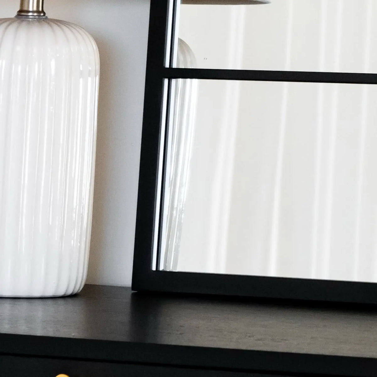 Kyō - Black Metal Rectangle Lattice Window Mirror - 120cm x 95cm