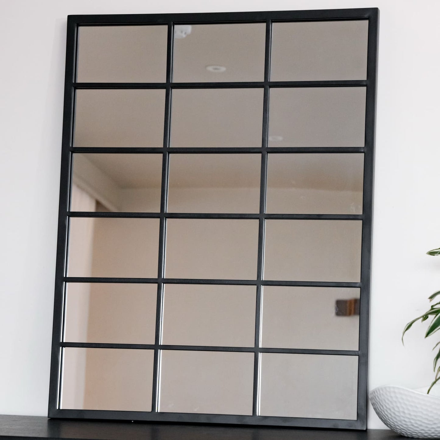 Kyō - Black Metal Rectangle Lattice Window Mirror - 90cm x 70cm