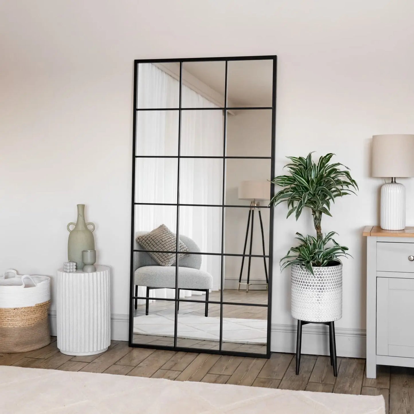 Kyō - Full Length Black Metal Rectangle Lattice Window Mirror - 180cm x 90cm