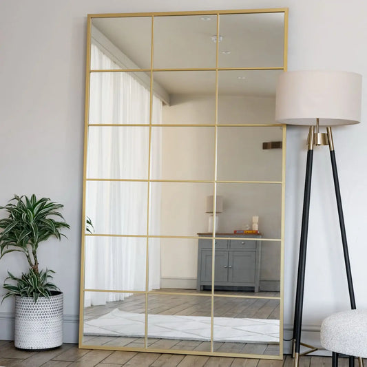 Kyō - Full Length Gold Metal Rectangle Lattice Grid Mirror - 180cm x 90cm.
