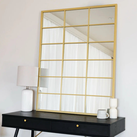 Kyō - Gold Metal Rectangle Lattice Grid Mirror - 120cm x 95cm