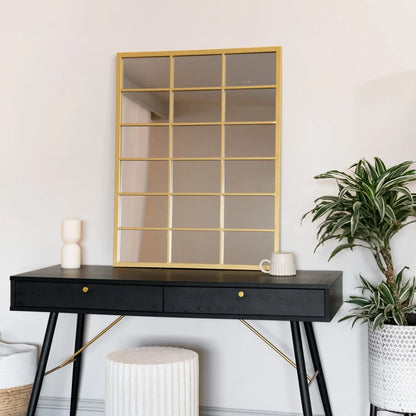 Kyō - Gold Metal Rectangle Lattice Window Mirror - 90cm x 70cm