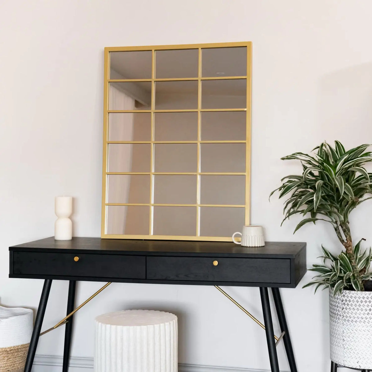 Kyō - Gold Metal Rectangle Lattice Window Mirror - 90cm x 70cm