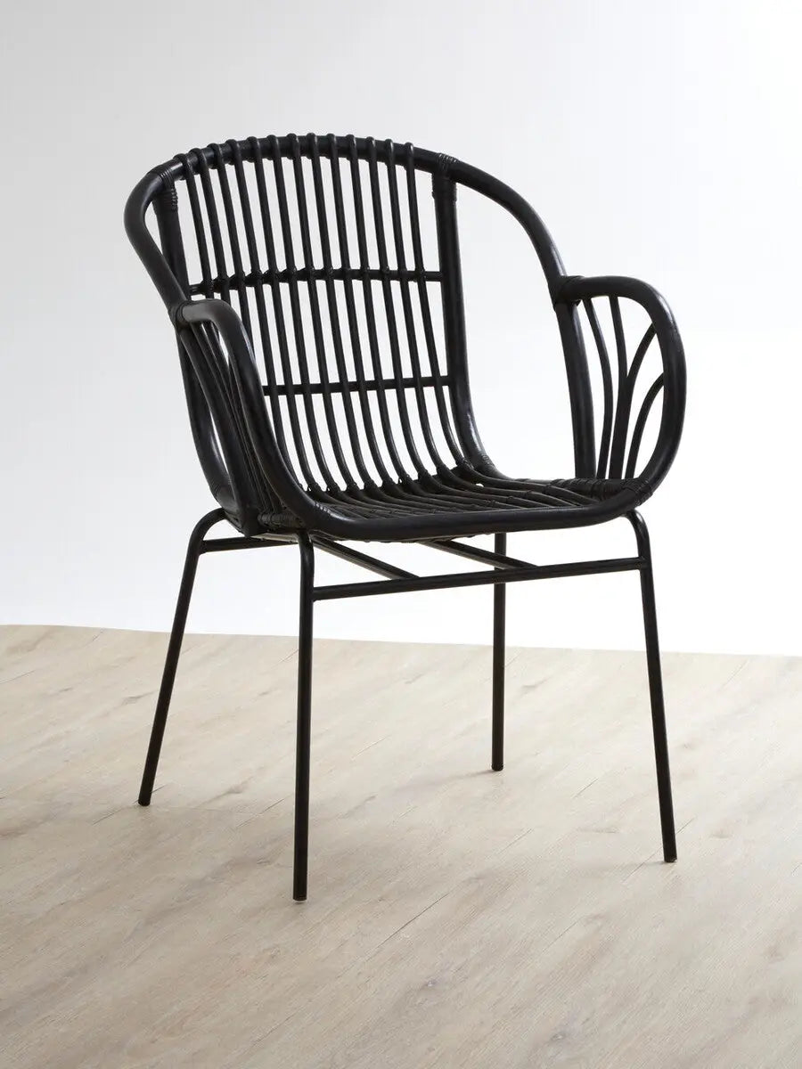 Lagom Black Natural Rattan Chair With Raised Sides