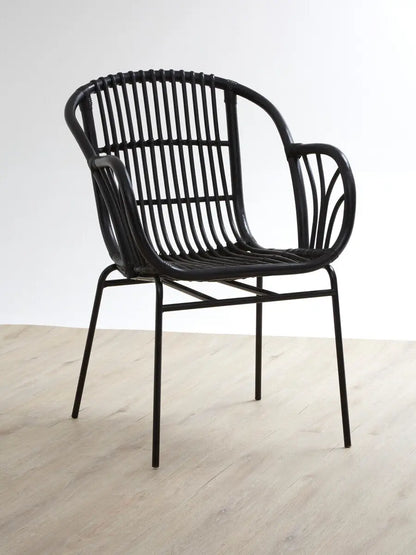 Lagom Black Natural Rattan Chair With Raised Sides