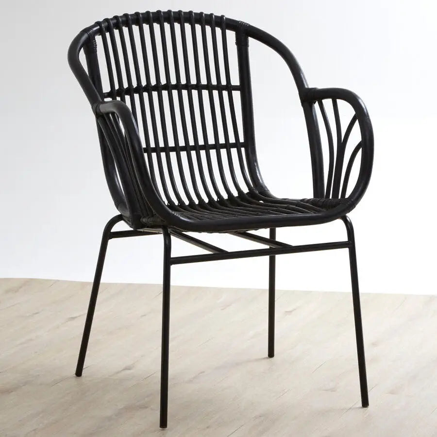 Lagom Black Natural Rattan Chair With Raised Sides