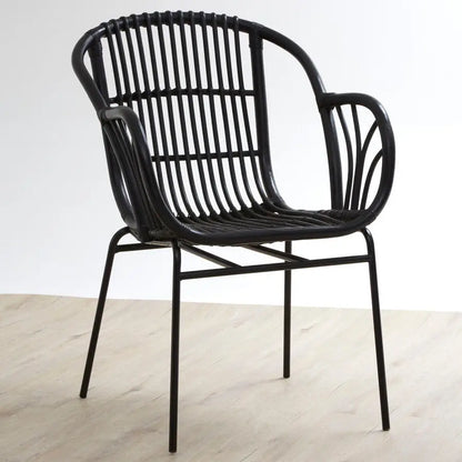 Lagom Black Natural Rattan Chair With Raised Sides