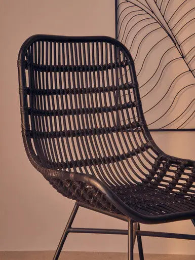 Lagom Black Rattan Curved Chair with Metal Frame