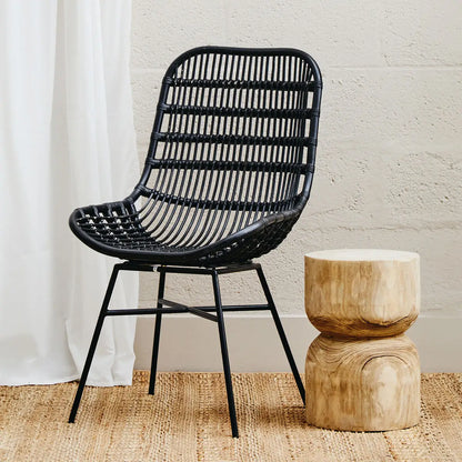 Lagom Black Rattan Curved Chair with Metal Frame