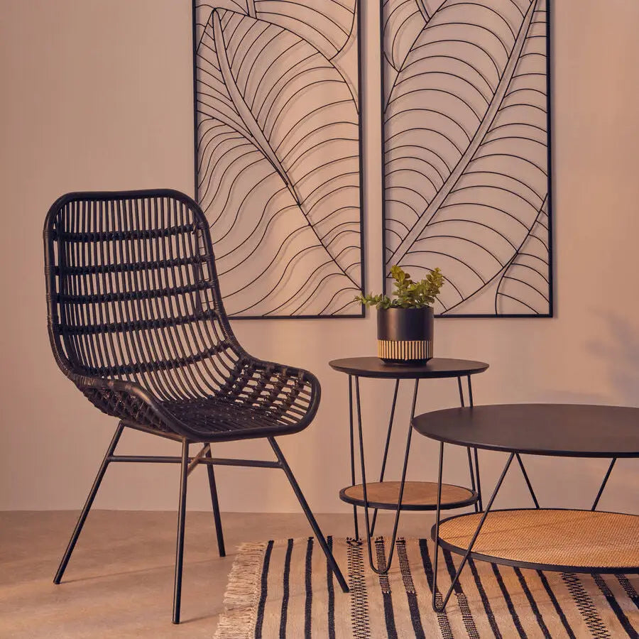 Lagom Black Rattan Curved Chair with Metal Frame
