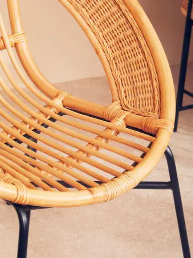 Lagom Natural Rattan Round Chair with Metal Frame
