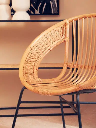 Lagom Natural Rattan Round Chair with Metal Frame