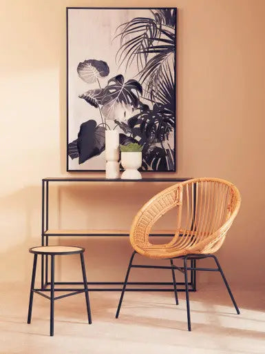 Lagom Natural Rattan Round Chair with Metal Frame
