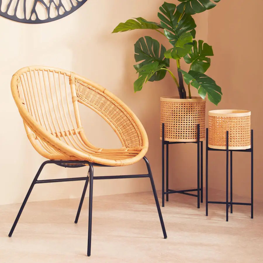 Lagom Natural Rattan Round Chair with Metal Frame