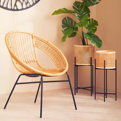 Lagom Natural Rattan Round Chair with Metal Frame