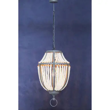 Lapiz Antique White Wooden Beads and Grey Pendant Light