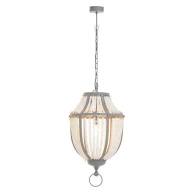 Lapiz Antique White Wooden Beads and Grey Pendant Light