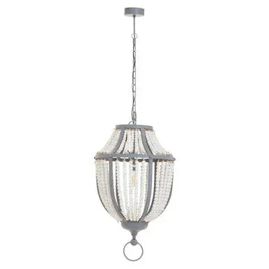 Lapiz Antique White Wooden Beads and Grey Pendant Light