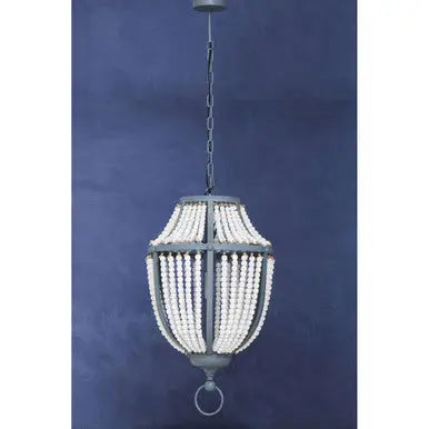 Lapiz Antique White Wooden Beads and Grey Pendant Light
