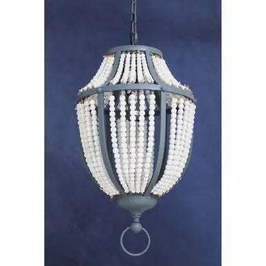 Lapiz Antique White Wooden Beads and Grey Pendant Light