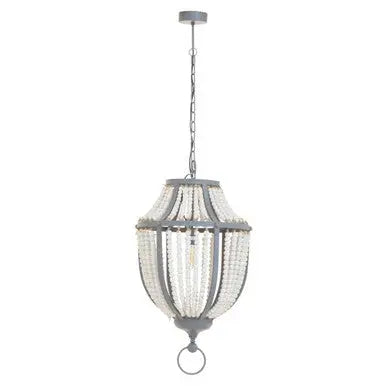 Lapiz Antique White Wooden Beads and Grey Pendant Light