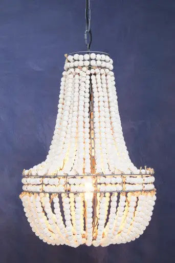 Lapiz Antique White Wooden Beads Chandelier