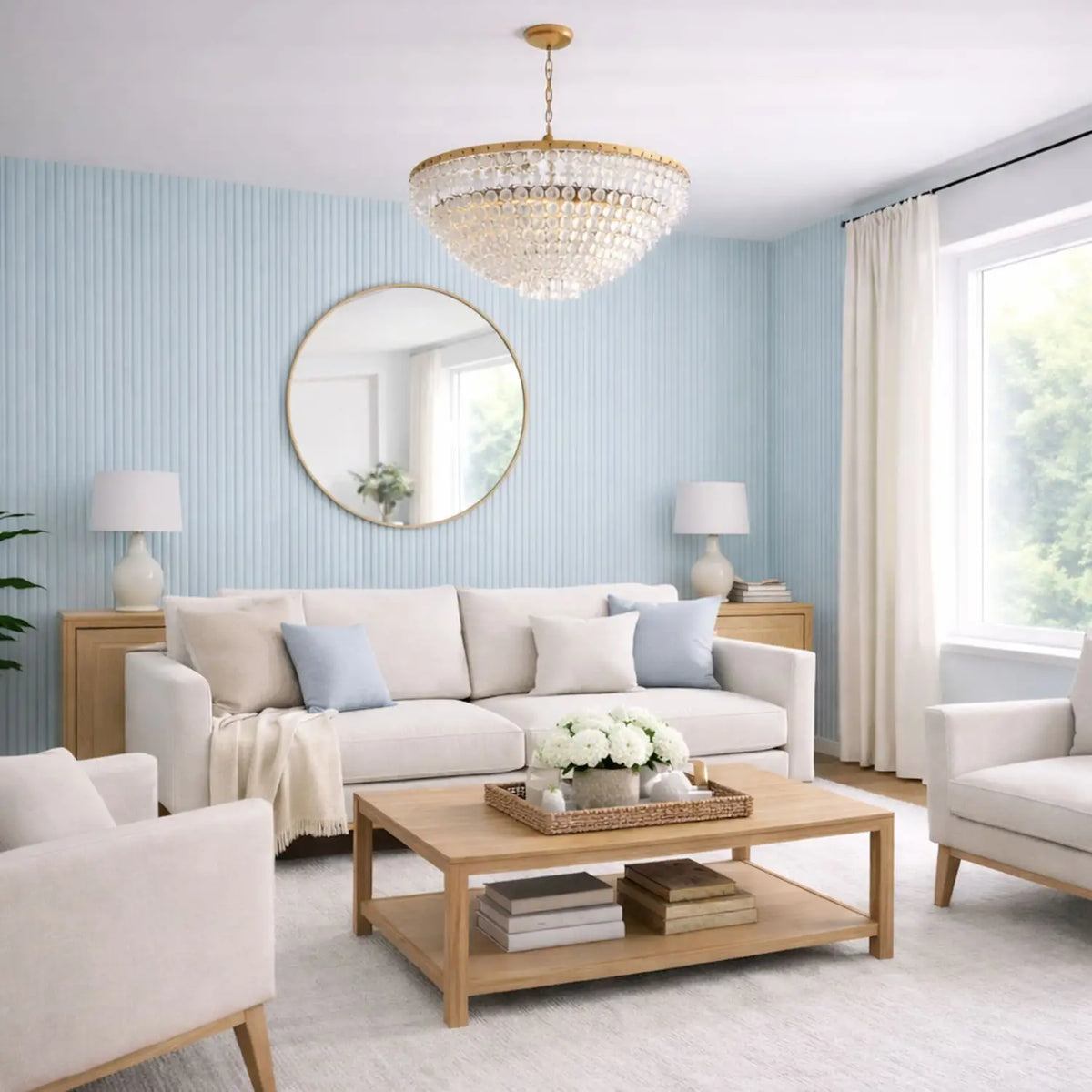Large Fluted Wall Panels in Baby Blue - 240cm x 60cm