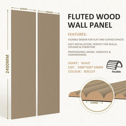 Large Fluted Wall Panels in Biscuit - 240cm x 60cm