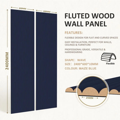 Large Fluted Wall Panels in Blue Maize - 240cm x 60cm