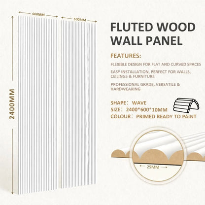 Large Fluted Wall Panels in DIY Primed - Ready To Paint - 240cm x 60cm